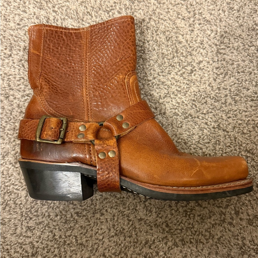 Frye Brown Leather Ankle Boots with Buckle